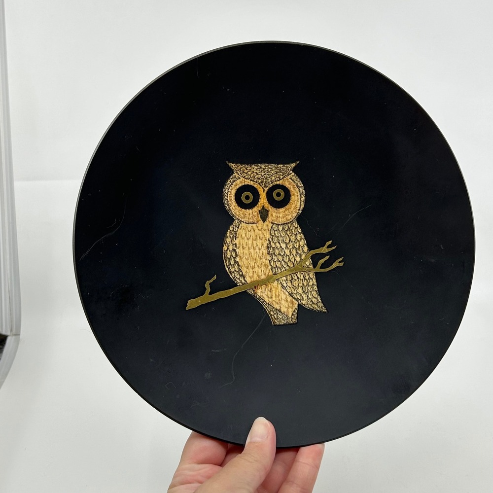 Vintage Couroc Owl Utility Bowl Brass Inlaid Curved Round MCM 9" - Resin Plastic